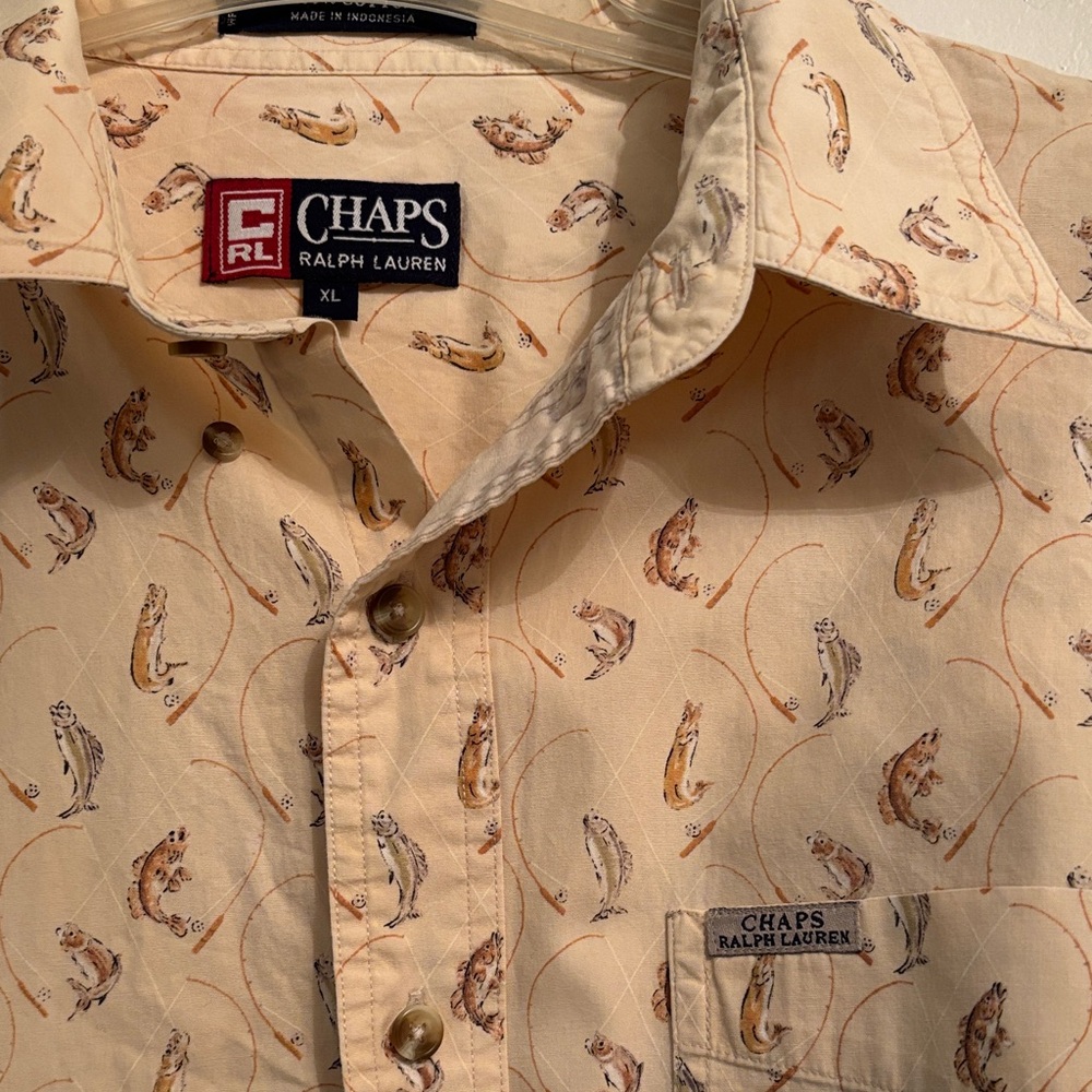 Vintage Chaps Ralph Lauren fish print shirt. Sz XL
